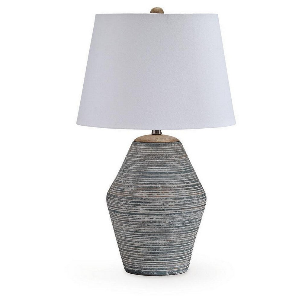 Lava Table Lamp, Vase Shape, Drum Shade, Blue and White Terracotta 29 Inch - BM355626