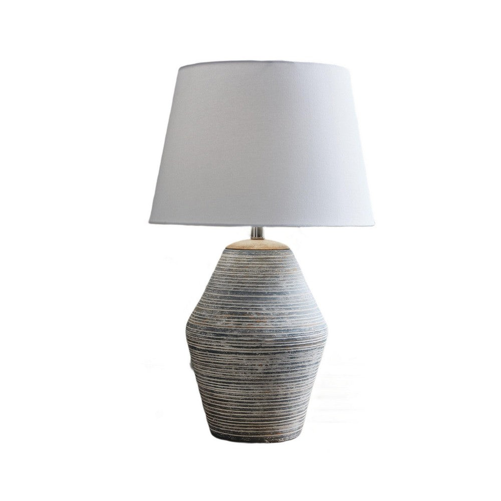 Lava Table Lamp, Vase Shape, Drum Shade, Blue and White Terracotta 29 Inch - BM355626