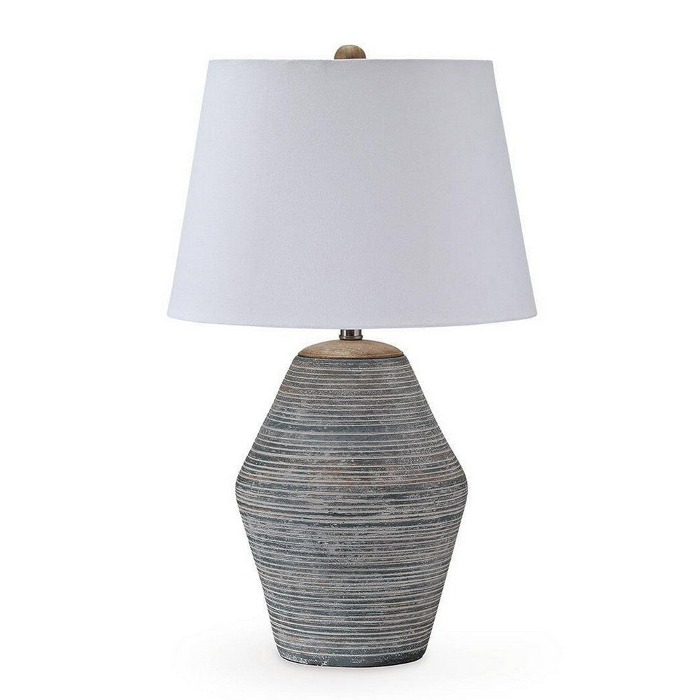 Lava Table Lamp, Vase Shape, Drum Shade, Blue and White Terracotta 29 Inch - BM355626