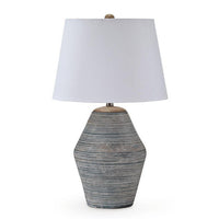 Lava Table Lamp, Vase Shape, Drum Shade, Blue and White Terracotta 29 Inch - BM355626
