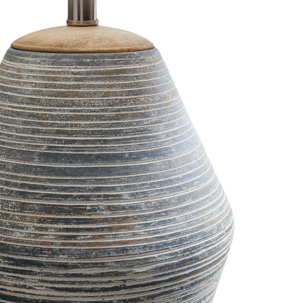 Lava Table Lamp, Vase Shape, Drum Shade, Blue and White Terracotta 29 Inch - BM355626