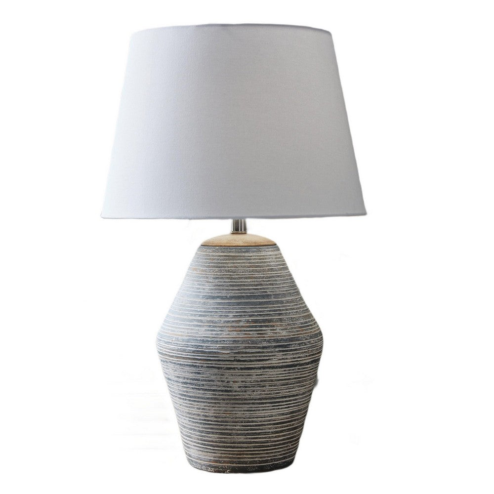 Lava Table Lamp, Vase Shape, Drum Shade, Blue and White Terracotta 29 Inch - BM355626