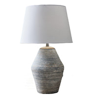 Lava Table Lamp, Vase Shape, Drum Shade, Blue and White Terracotta 29 Inch - BM355626