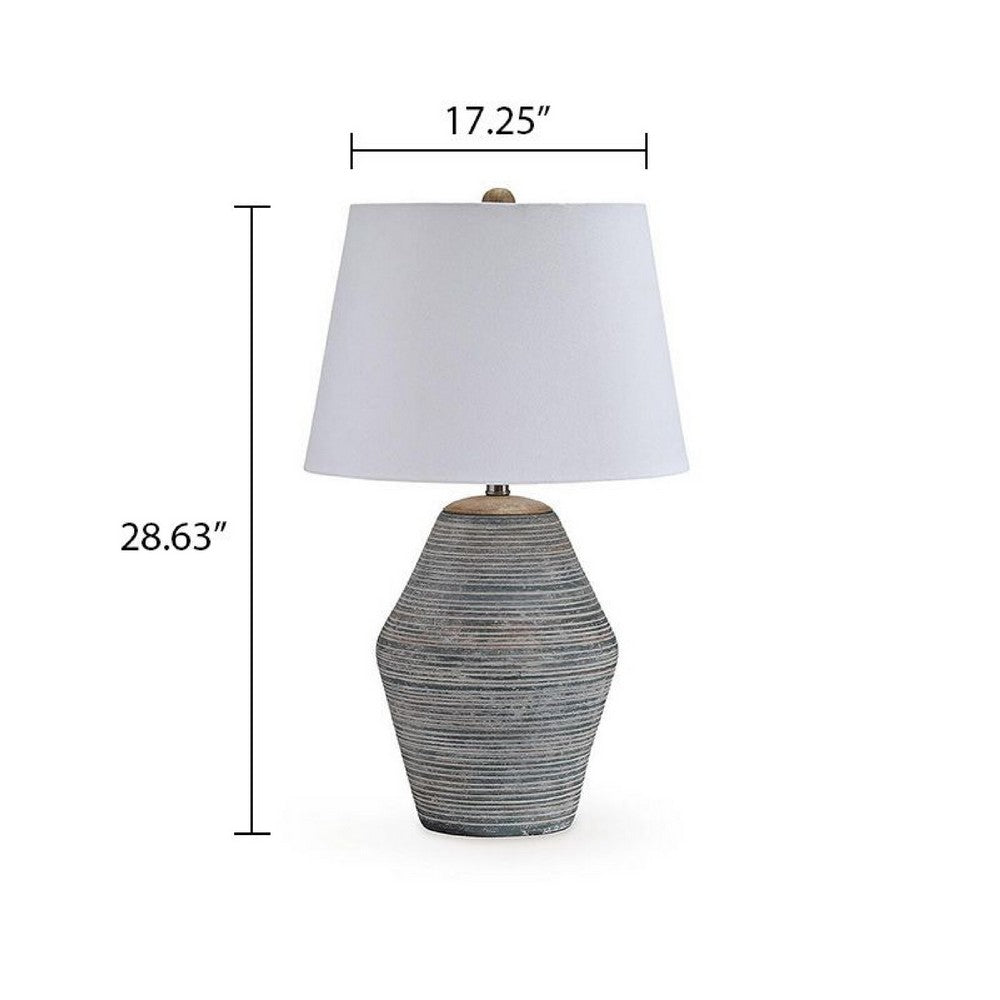 Lava Table Lamp, Vase Shape, Drum Shade, Blue and White Terracotta 29 Inch - BM355626
