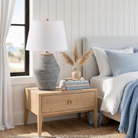 Lava Table Lamp, Vase Shape, Drum Shade, Blue and White Terracotta 29 Inch - BM355626