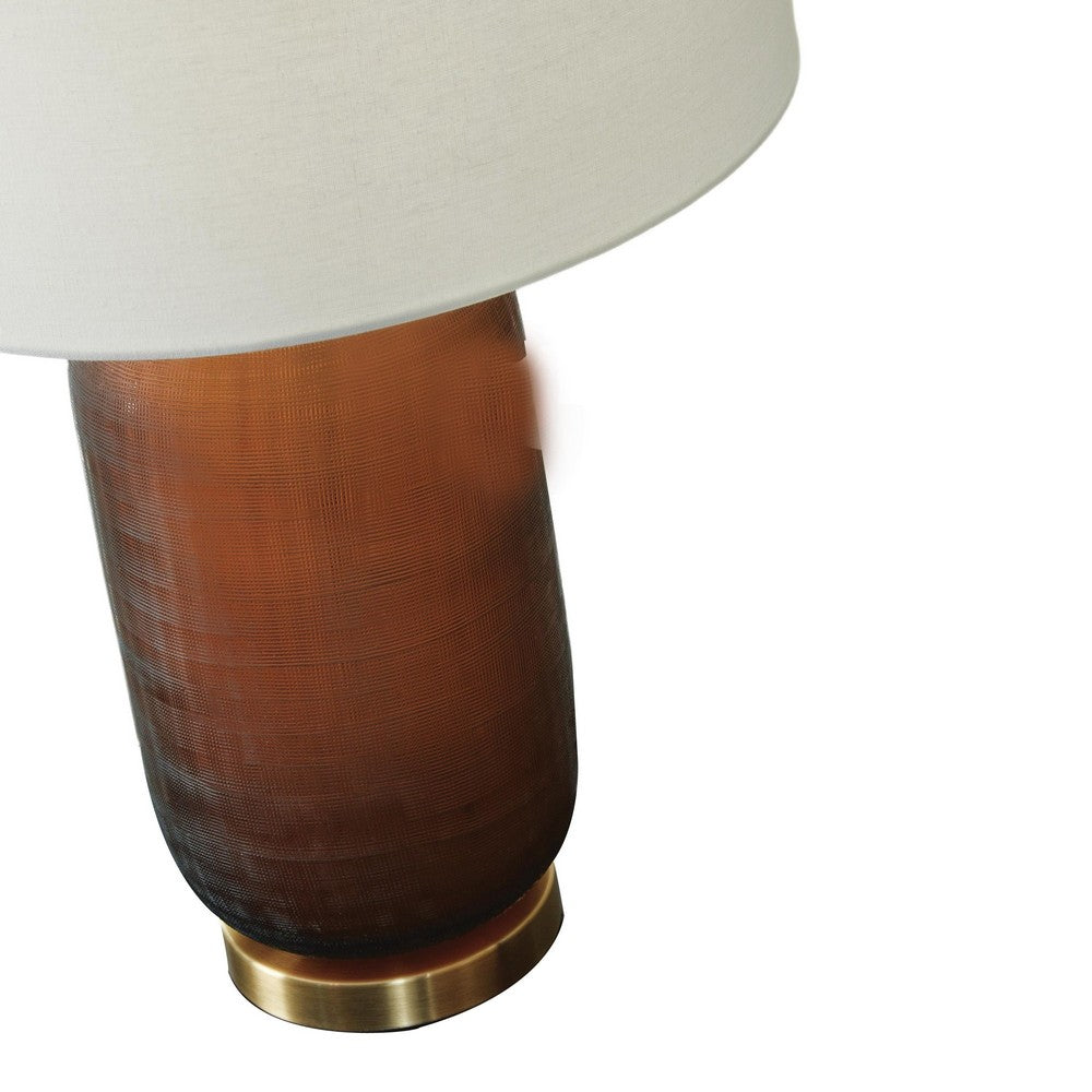 Arma Table Lamp, Carved Glass Body, Gold Base, Amber Brown, White 27 Inch-BM355627