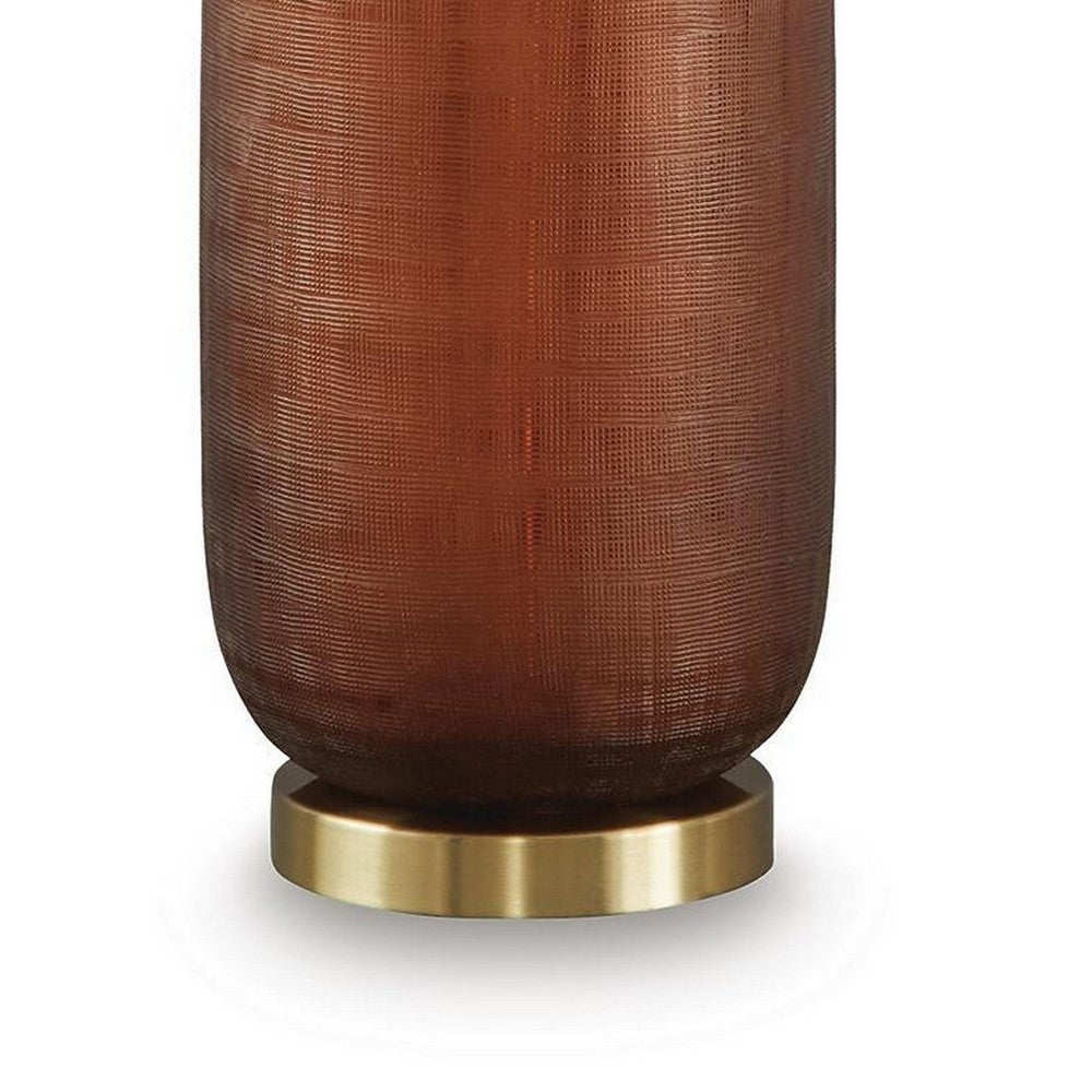 Arma Table Lamp, Carved Glass Body, Gold Base, Amber Brown, White 27 Inch-BM355627
