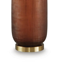 Arma Table Lamp, Carved Glass Body, Gold Base, Amber Brown, White 27 Inch-BM355627