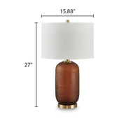 Arma Table Lamp, Carved Glass Body, Gold Base, Amber Brown, White 27 Inch-BM355627