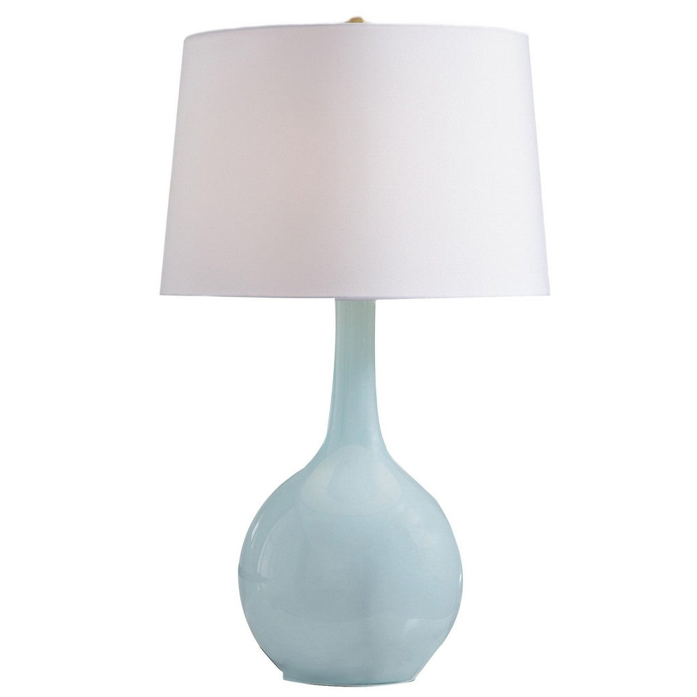 Yela Table Lamp, Bulbous Glass Body, White Drum Shade, Aqua Blue 29 Inch - BM355628