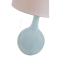 Yela Table Lamp, Bulbous Glass Body, White Drum Shade, Aqua Blue 29 Inch - BM355628