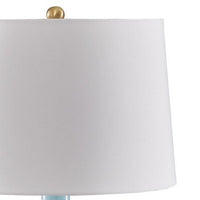 Yela Table Lamp, Bulbous Glass Body, White Drum Shade, Aqua Blue 29 Inch - BM355628