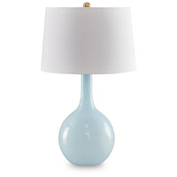 Yela Table Lamp, Bulbous Glass Body, White Drum Shade, Aqua Blue 29 Inch - BM355628