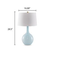 Yela Table Lamp, Bulbous Glass Body, White Drum Shade, Aqua Blue 29 Inch - BM355628