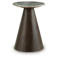 Nori Accent Table, Round Marble Top, Conical Wood Base, Brown 21 Inch-BM355629