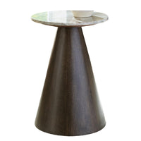 Nori Accent Table, Round Marble Top, Conical Wood Base, Brown 21 Inch-BM355629