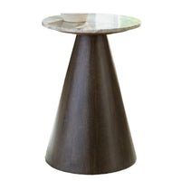 Nori Accent Table, Round Marble Top, Conical Wood Base, Brown 21 Inch-BM355629