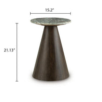 Nori Accent Table, Round Marble Top, Conical Wood Base, Brown 21 Inch-BM355629