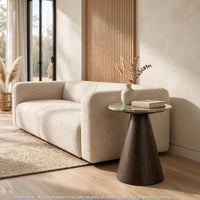Nori Accent Table, Round Marble Top, Conical Wood Base, Brown 21 Inch-BM355629