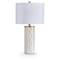 Fara Table Lamp, Cylindrical Base, Mosaic Pattern, White, Brass 29 Inch-BM355630