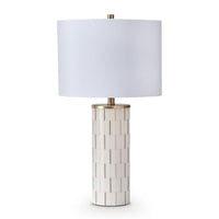 Fara Table Lamp, Cylindrical Base, Mosaic Pattern, White, Brass 29 Inch-BM355630