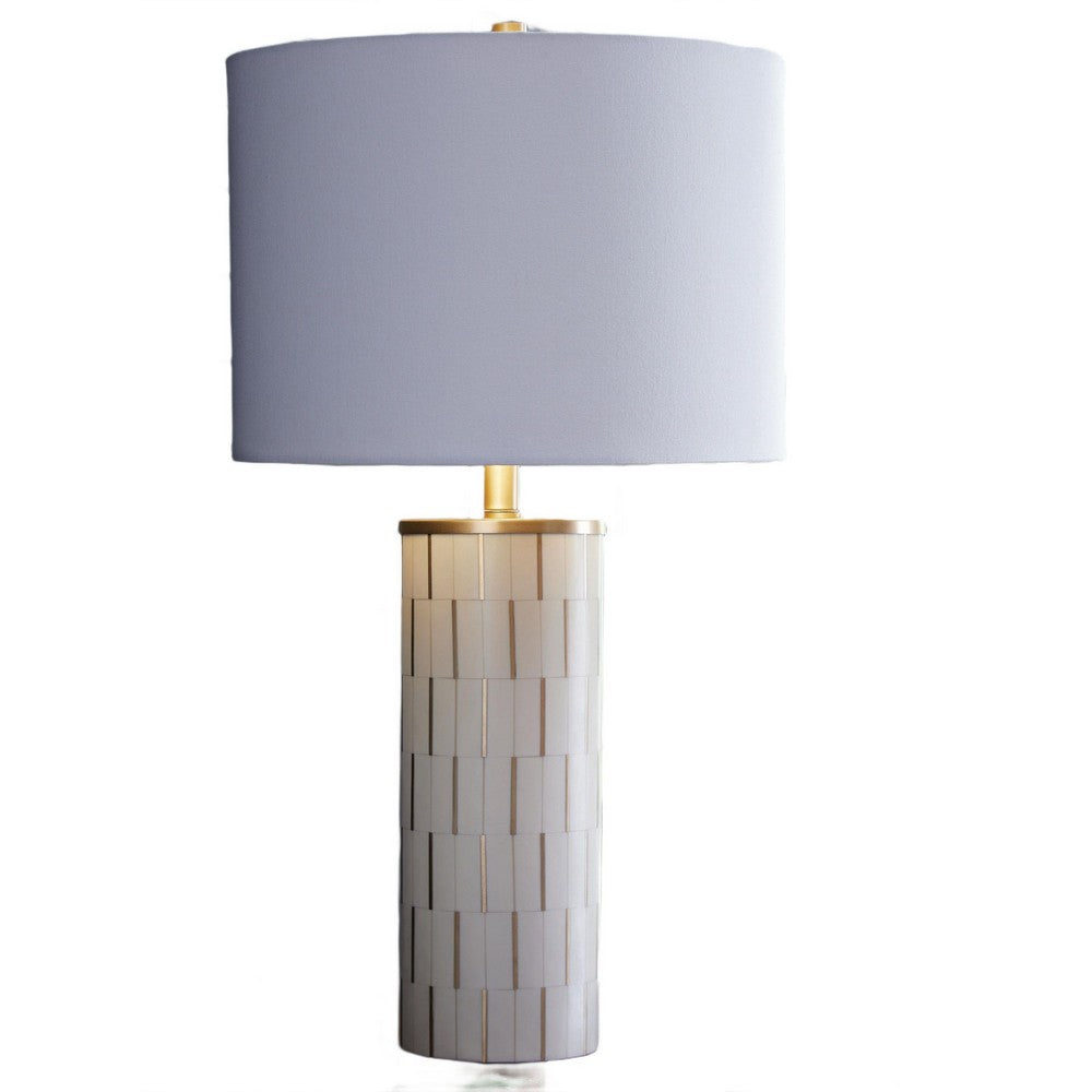 Fara Table Lamp, Cylindrical Base, Mosaic Pattern, White, Brass 29 Inch-BM355630