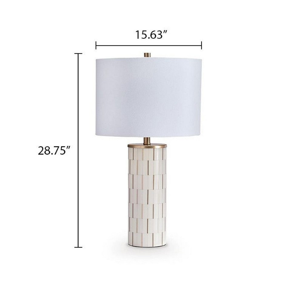 Fara Table Lamp, Cylindrical Base, Mosaic Pattern, White, Brass 29 Inch-BM355630