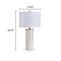 Fara Table Lamp, Cylindrical Base, Mosaic Pattern, White, Brass 29 Inch-BM355630