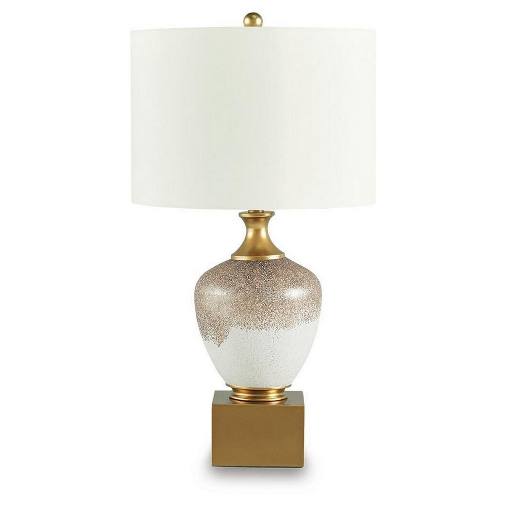 Tevi Table Lamp, Urn Shape, Block Base, Speckled  Brown and White 29 Inch-BM355631