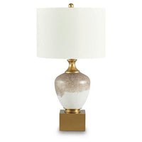 Tevi Table Lamp, Urn Shape, Block Base, Speckled  Brown and White 29 Inch-BM355631