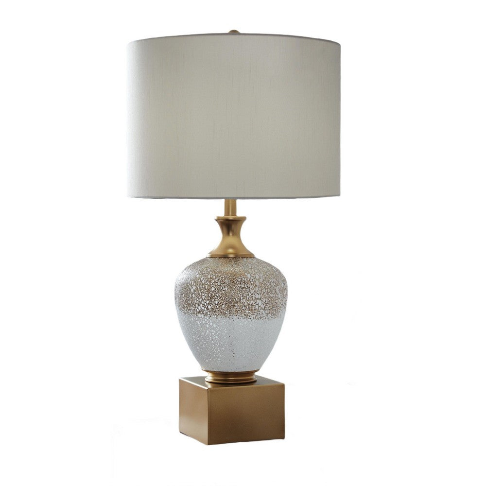 Tevi Table Lamp, Urn Shape, Block Base, Speckled  Brown and White 29 Inch-BM355631