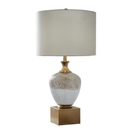Tevi Table Lamp, Urn Shape, Block Base, Speckled  Brown and White 29 Inch-BM355631
