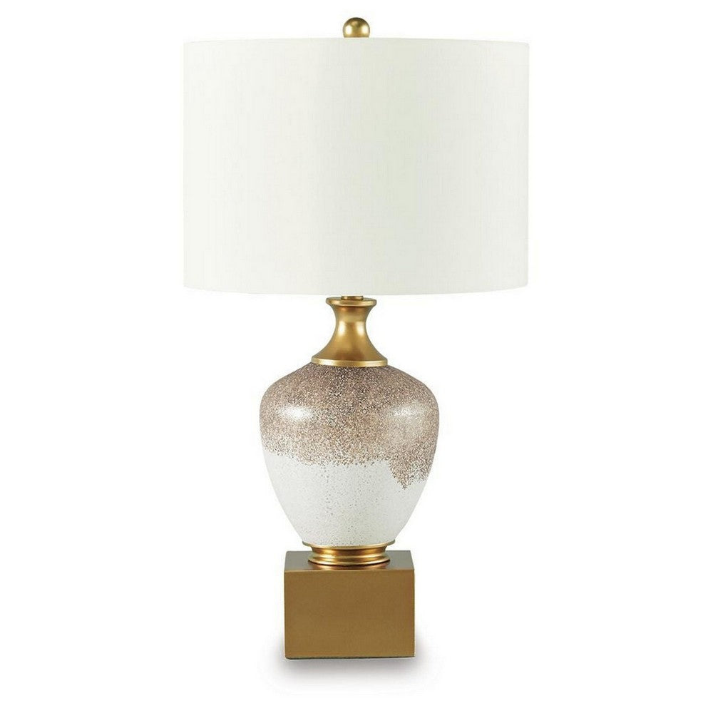 Tevi Table Lamp, Urn Shape, Block Base, Speckled  Brown and White 29 Inch-BM355631