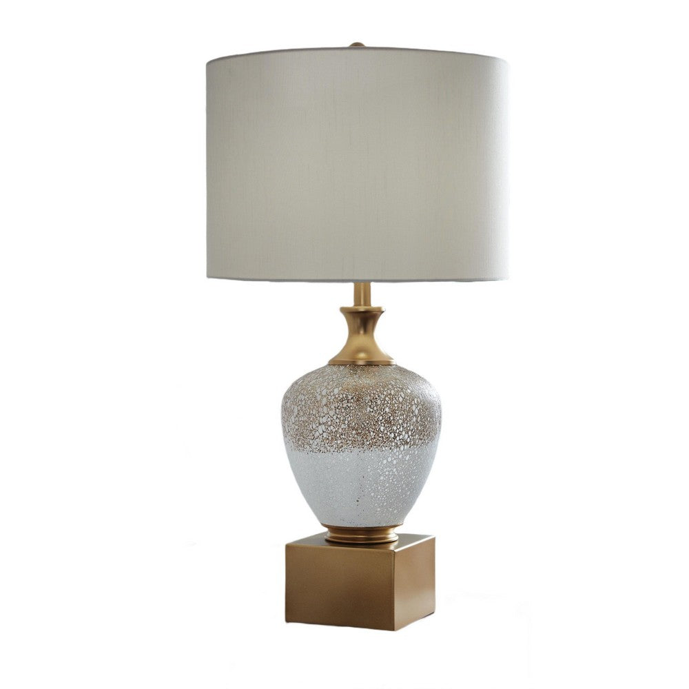 Tevi Table Lamp, Urn Shape, Block Base, Speckled  Brown and White 29 Inch-BM355631