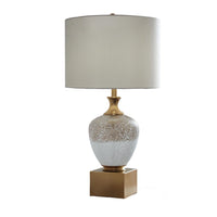 Tevi Table Lamp, Urn Shape, Block Base, Speckled  Brown and White 29 Inch-BM355631