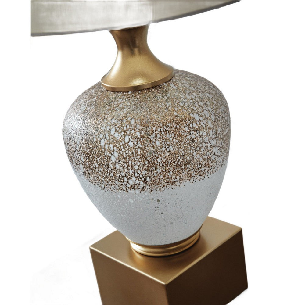 Tevi Table Lamp, Urn Shape, Block Base, Speckled  Brown and White 29 Inch-BM355631