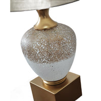 Tevi Table Lamp, Urn Shape, Block Base, Speckled  Brown and White 29 Inch-BM355631