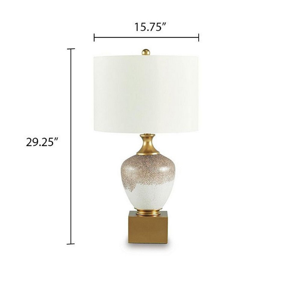 Tevi Table Lamp, Urn Shape, Block Base, Speckled  Brown and White 29 Inch-BM355631
