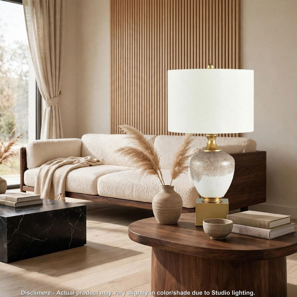 Tevi Table Lamp, Urn Shape, Block Base, Speckled  Brown and White 29 Inch-BM355631