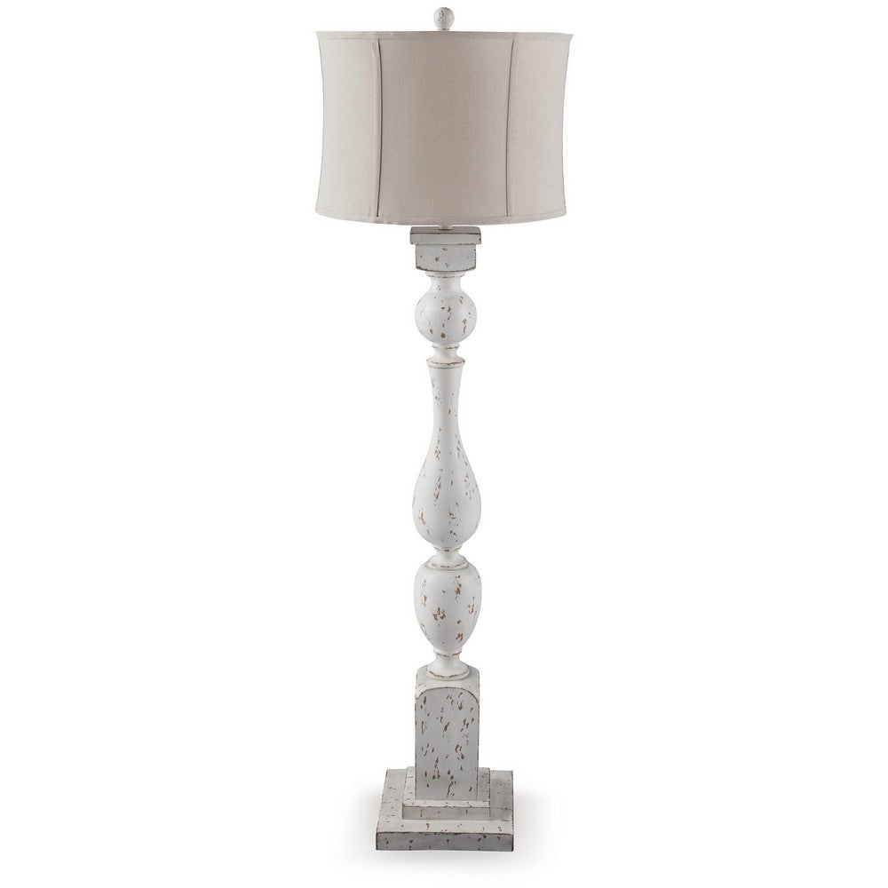 Mady Floor Lamp, Bell Shade, Turned Body, Antique White Polyresin 62 Inch-BM355632