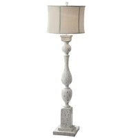 Mady Floor Lamp, Bell Shade, Turned Body, Antique White Polyresin 62 Inch-BM355632