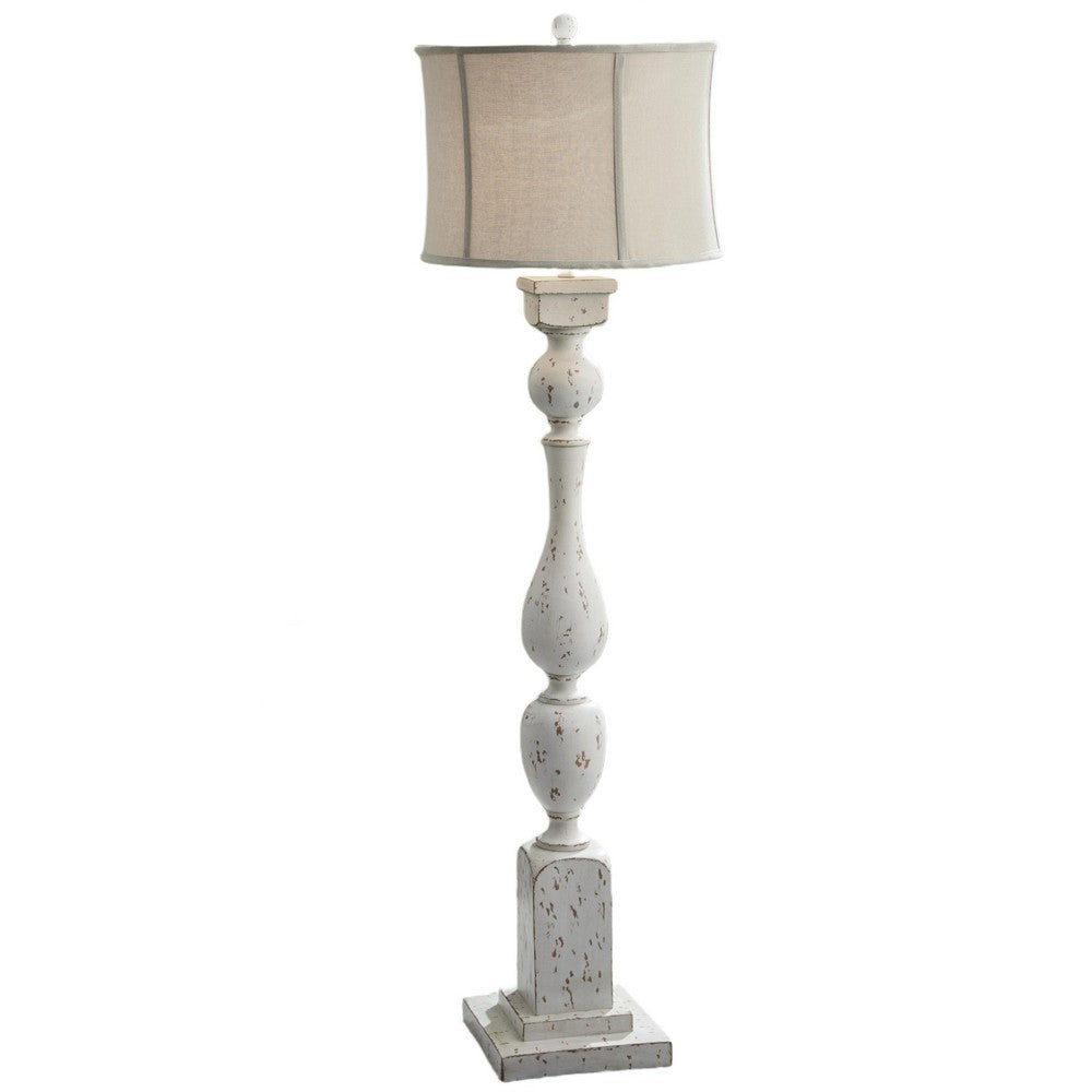 Mady Floor Lamp, Bell Shade, Turned Body, Antique White Polyresin 62 Inch-BM355632