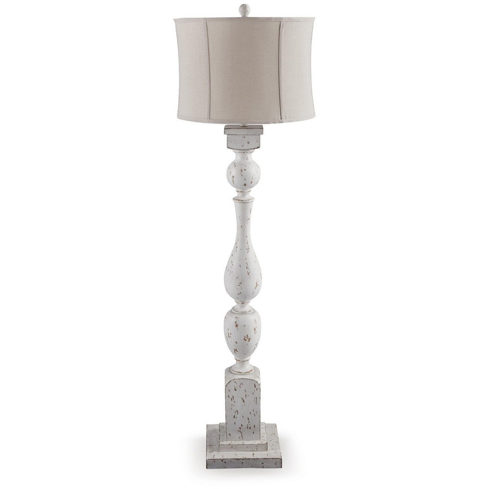 Mady Floor Lamp, Bell Shade, Turned Body, Antique White Polyresin 62 Inch-BM355632