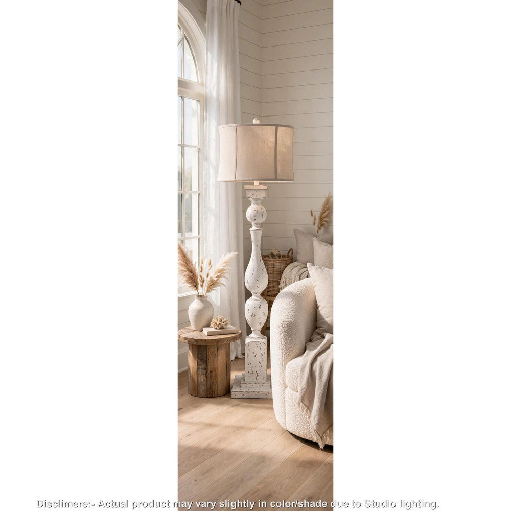 Mady Floor Lamp, Bell Shade, Turned Body, Antique White Polyresin 62 Inch-BM355632