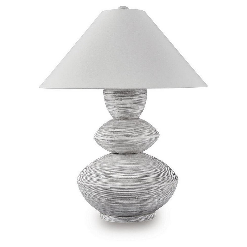 Boca Table Lamp, Triple Gourd Base, Distressed White Polyresin 30 Inch - BM355633
