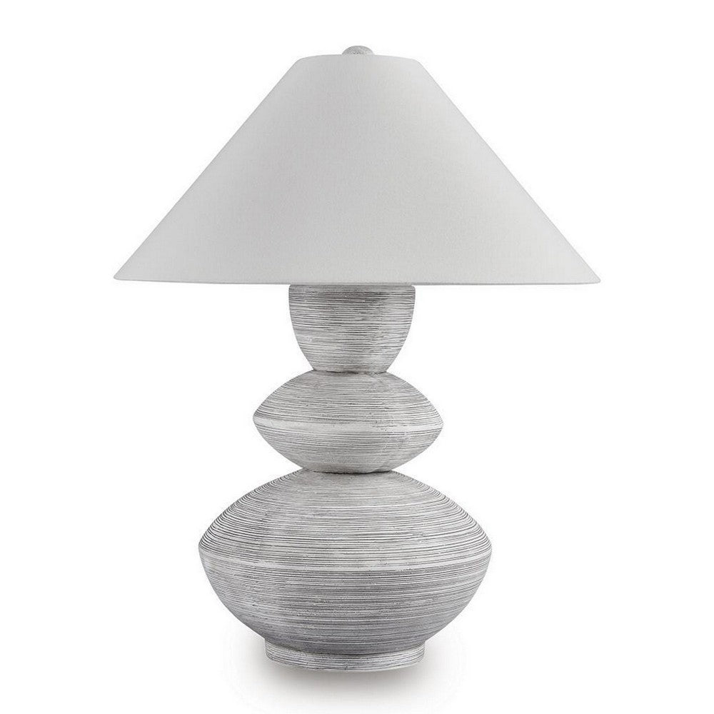 Boca Table Lamp, Triple Gourd Base, Distressed White Polyresin 30 Inch - BM355633