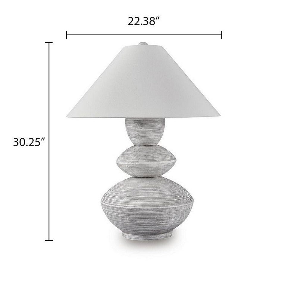 Boca Table Lamp, Triple Gourd Base, Distressed White Polyresin 30 Inch - BM355633