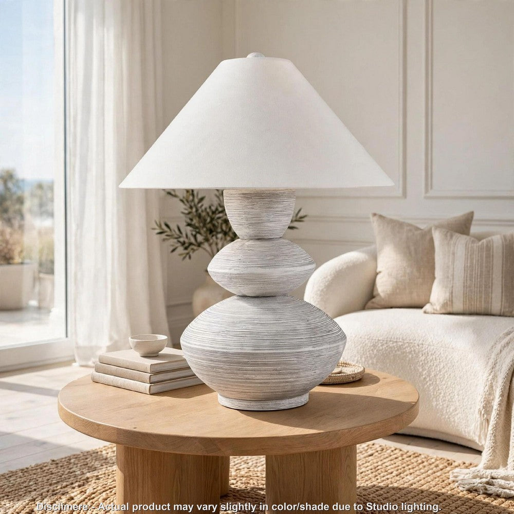 Boca Table Lamp, Triple Gourd Base, Distressed White Polyresin 30 Inch - BM355633