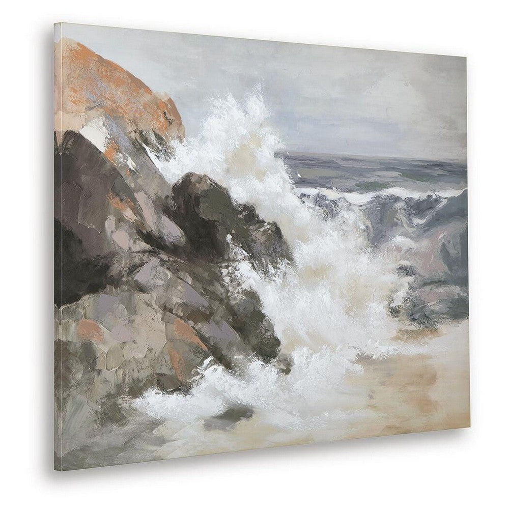 Thuna Wall Art, Hand Painted Stormy Seascape, Wrapped Canvas, Tan 40x50 - BM355634