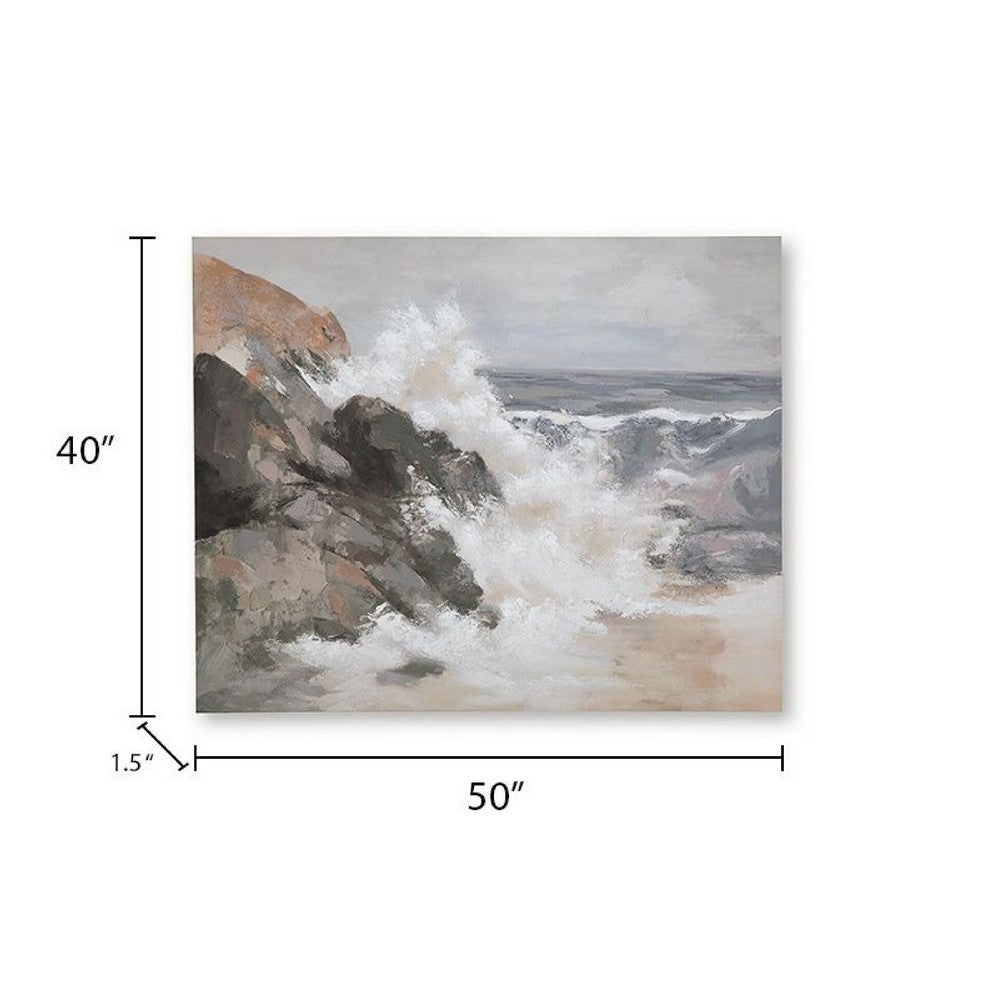 Thuna Wall Art, Hand Painted Stormy Seascape, Wrapped Canvas, Tan 40x50 - BM355634